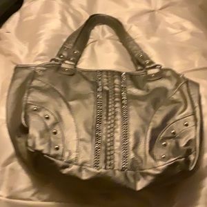 Silver gray handbag with stones